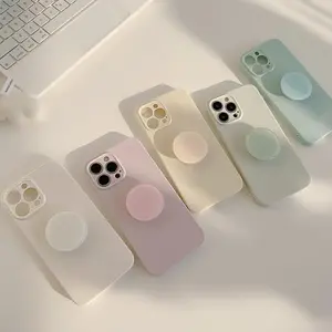Phone Case with Grip Stand for iPhone 16 15 14 13 12 11 Pro Max Soft Shockproof Pastel Colors Cover Cute Girl Gift