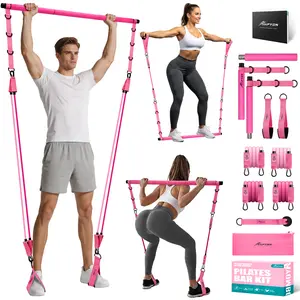 HPYGN Adjustable 3-Section Pilates Bar Kit with Resistance Bands - Portable Home Fitness Equipment for Daily Use - Durable Elastic Bands Included