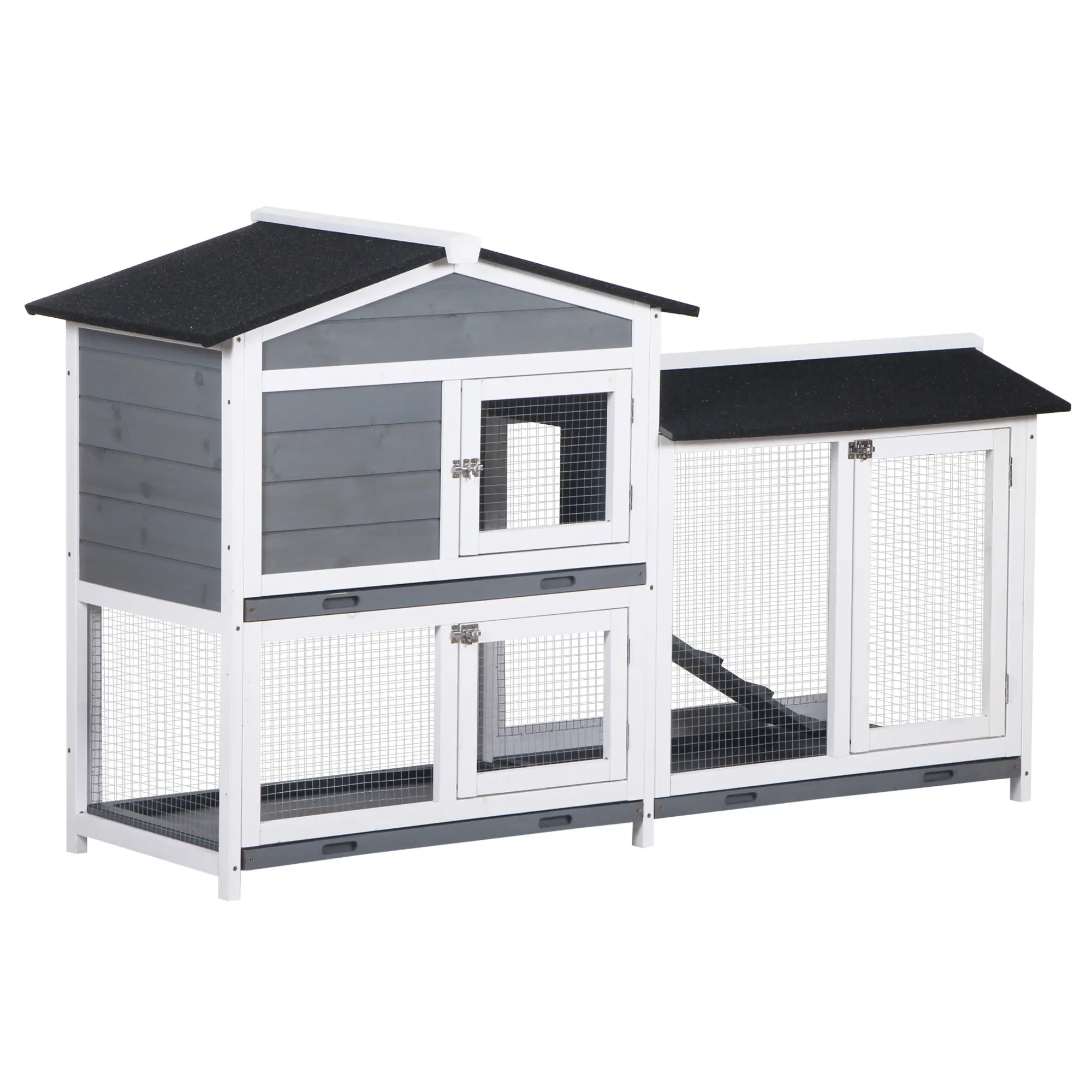 PawHut 62" Rabbit Hutch, Wooden Bunny Hutch, Guinea Pig Cage, Small Animal Enclosure with Run Area, Removable Tray, Asphalt Roof, Lockable Doors and Ramp, Nature Wood