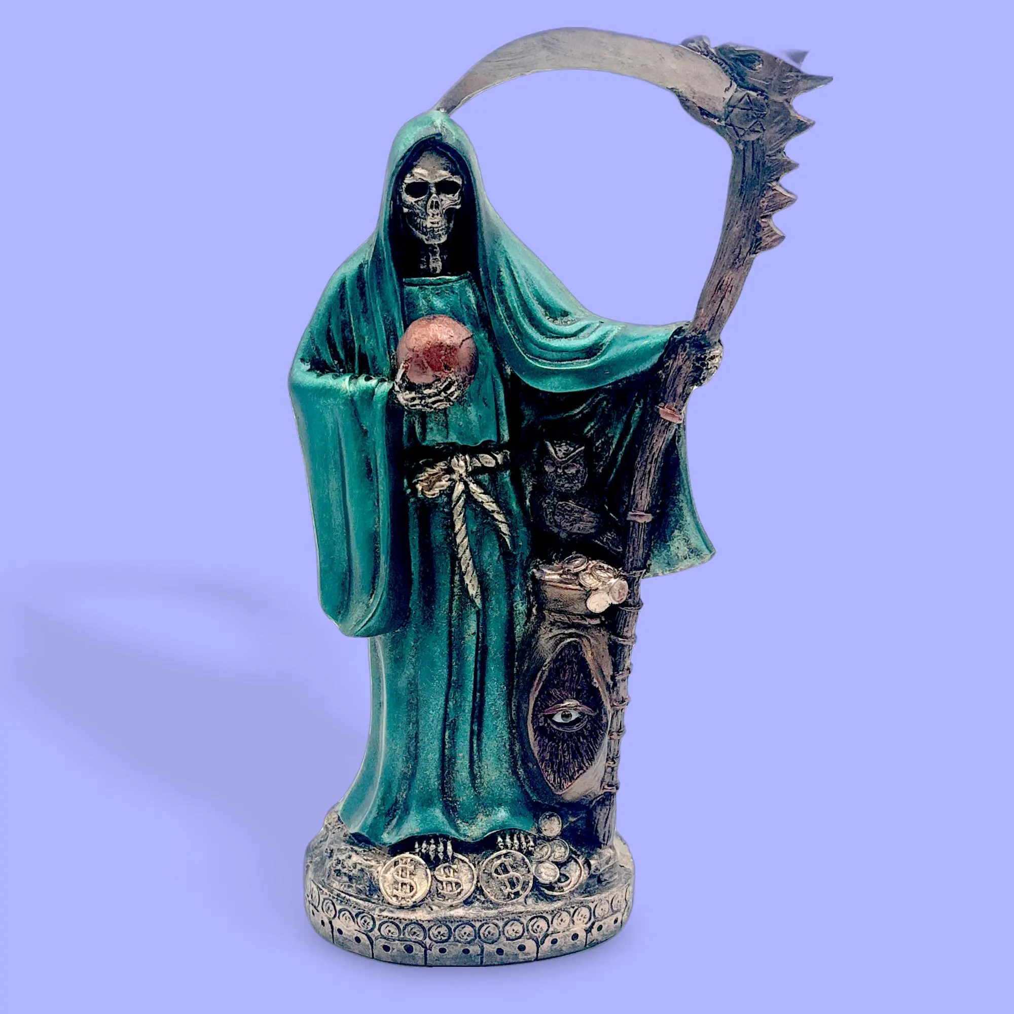 13-in Charged Teal Santa Muerte Figurine, Mexican Faith Decorative Item, Collectible Home Decor Statue Made in Mexico, Collectibles, Figure