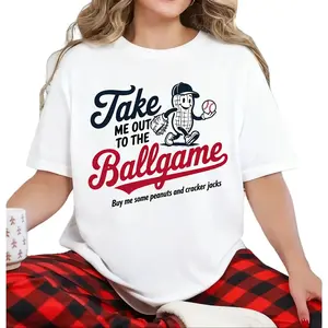 100% Cotton Unisex Funny Take Me Out To The Ballgame Shirt – Baseball Lover Graphic Tee with Peanuts & Cracker Jacks Print, Casual Streetwear Gameday T-Shirt for Baseball Moms & Dads, Men & Women, Summer Outfit, TikTok Sports Fashion