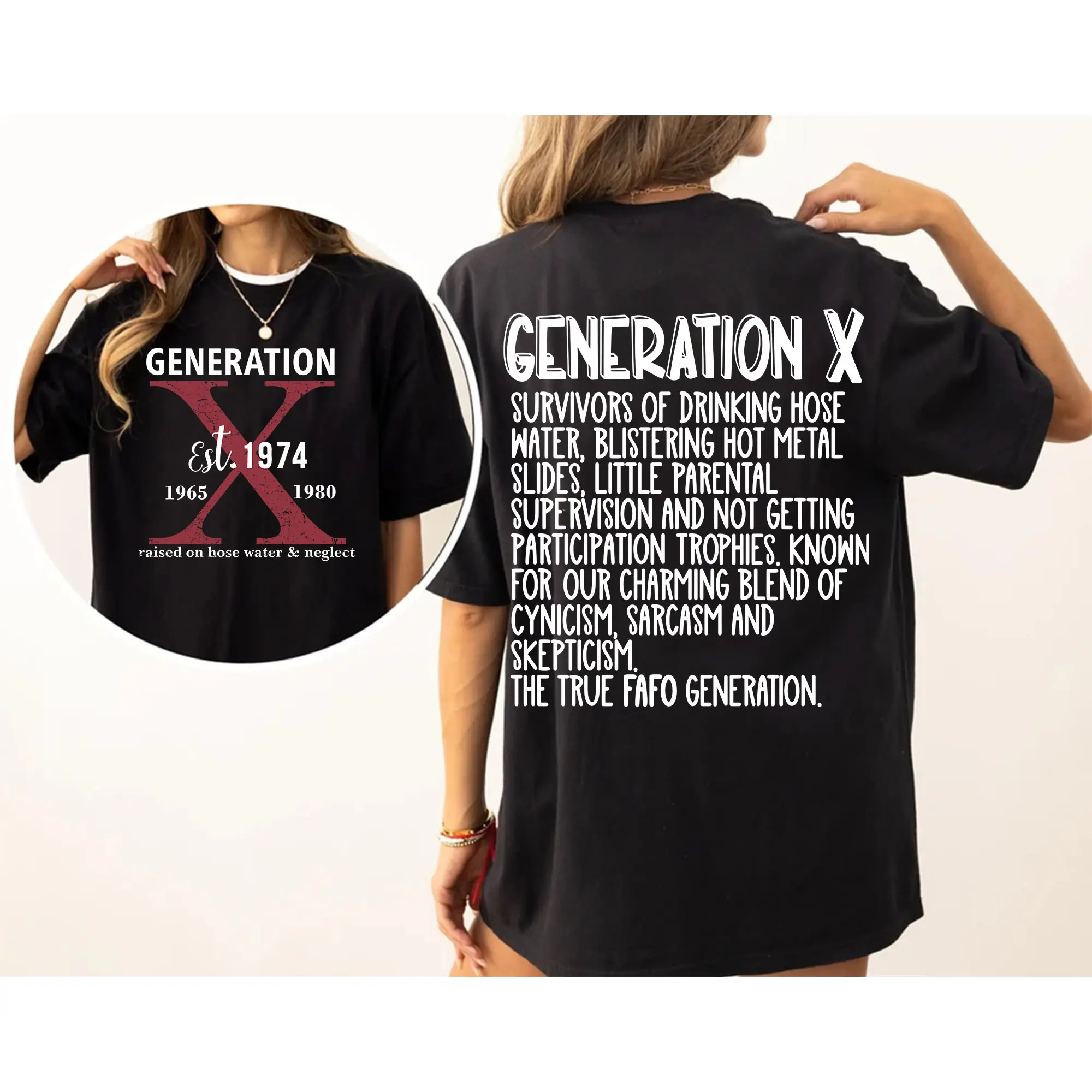 Custom Year Red X Gen X Shirt, 1965-1980 2 Side Raised On Hose Water Neglect Gen X T-shirt
