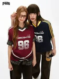 F426 Official Store V-Neck Color Block Raglan Tee - American Casual Jersey Short Sleeve Top for Summer