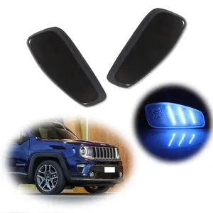 2pcs Smoked Ice Blue LED Side Marker Lamps Lights For 2015 2016 2017 2018 2019 2020 2021 2022 Jeep Renegade Replace OEM Part # CH2550134 68256050AA