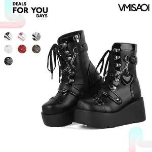 VIMISAOI Platform Ankle Boots for Women Round Toe Side Zipper Lace Up Summer Boots Western Combat Riding Booties Summer Boots For Women Jennifers Body Womens Boots Deals For You Days