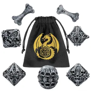 7-Piece Vintage Skull Resin Dice Set, Creative Polyhedral Game Dice, Rpg Tabletop Accessory, Portable with Velvet Bag, Ideal for Board Game Enthusiasts