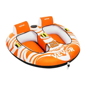 VEVOR Towable Tubes for Boating 2 Person,  Inflatable Boat Tubes and Towables with 2 Cockpits, 340lbs Water Sport Tubes for Boat to Pull - with 840D Full Nylon Cover, Padded Grab Handles & Safety Valve