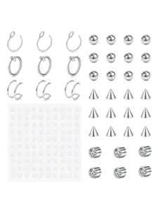 Fake Eyebrow Ring Fake Lip Labret Studs Replacement Balls Spike with 100Pcs Sticker Non-Piercing Nose Rings Hoop Stick on Snake Bites Body Jewelry Skin