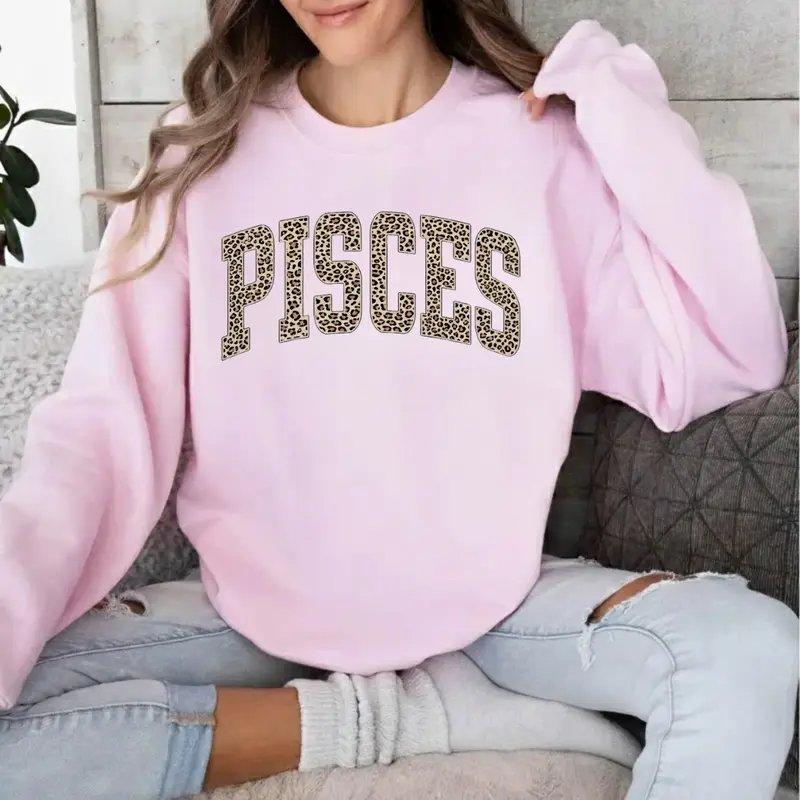 [Full 12 Zodiac] Leopard Print Graphic Sweatshirt – Astrology Sign Pullover, Vintage Horoscope Crewneck for Women, Scorpio Virgo Pisces Cancer Minimal Streetwear