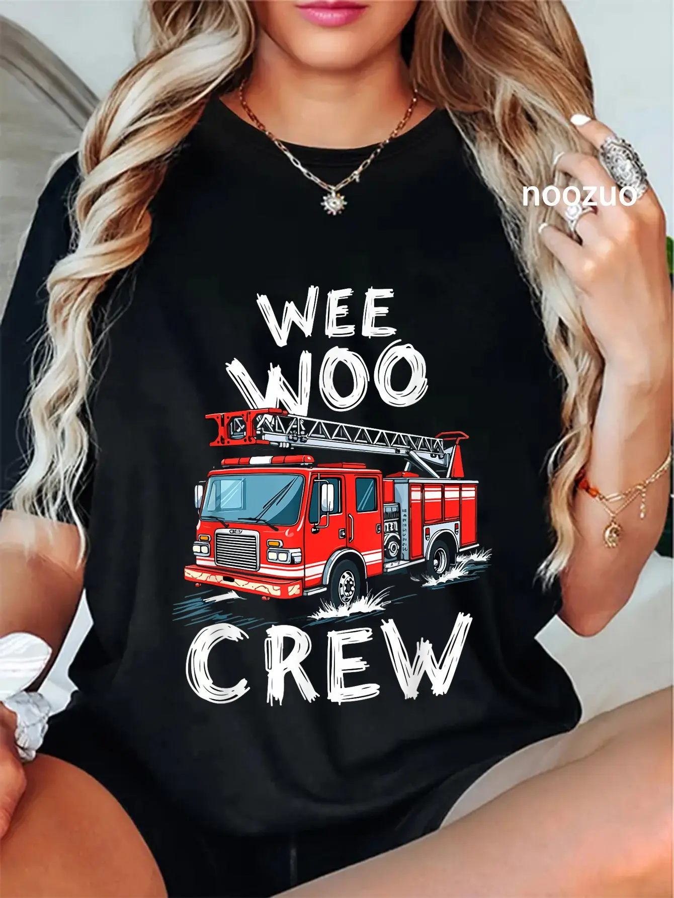 100% Cotton Funny Fire Truck Wee Woo Crew Firetruck Lover Men Women T-Shirt