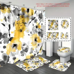 [Popular Choice]1pc/4pcs, bathroom curtains shower, bathroom set, shower curtain set, Boho Shower Curtains For Bathroom, Bathroom Decor, Bathroom Rug Bathmat, watercolor flower pattern, lovely theme decoration, bathroom set, with 12 hooks.
