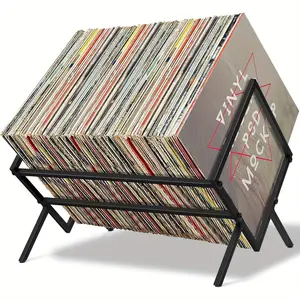 Modern black metal design vinyl record rack:  holds 80-100 records - Easy assembly - Vinyl record display and storage -  Suitable for books, magazines and documents
