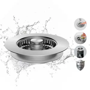 3 in 1 Kitchen Sink Drain Strainer, Upgraded Anti-Rust Sink Stop Combo, Anti-Clogging Stainless Steel Basket Strainer with Metal Handle