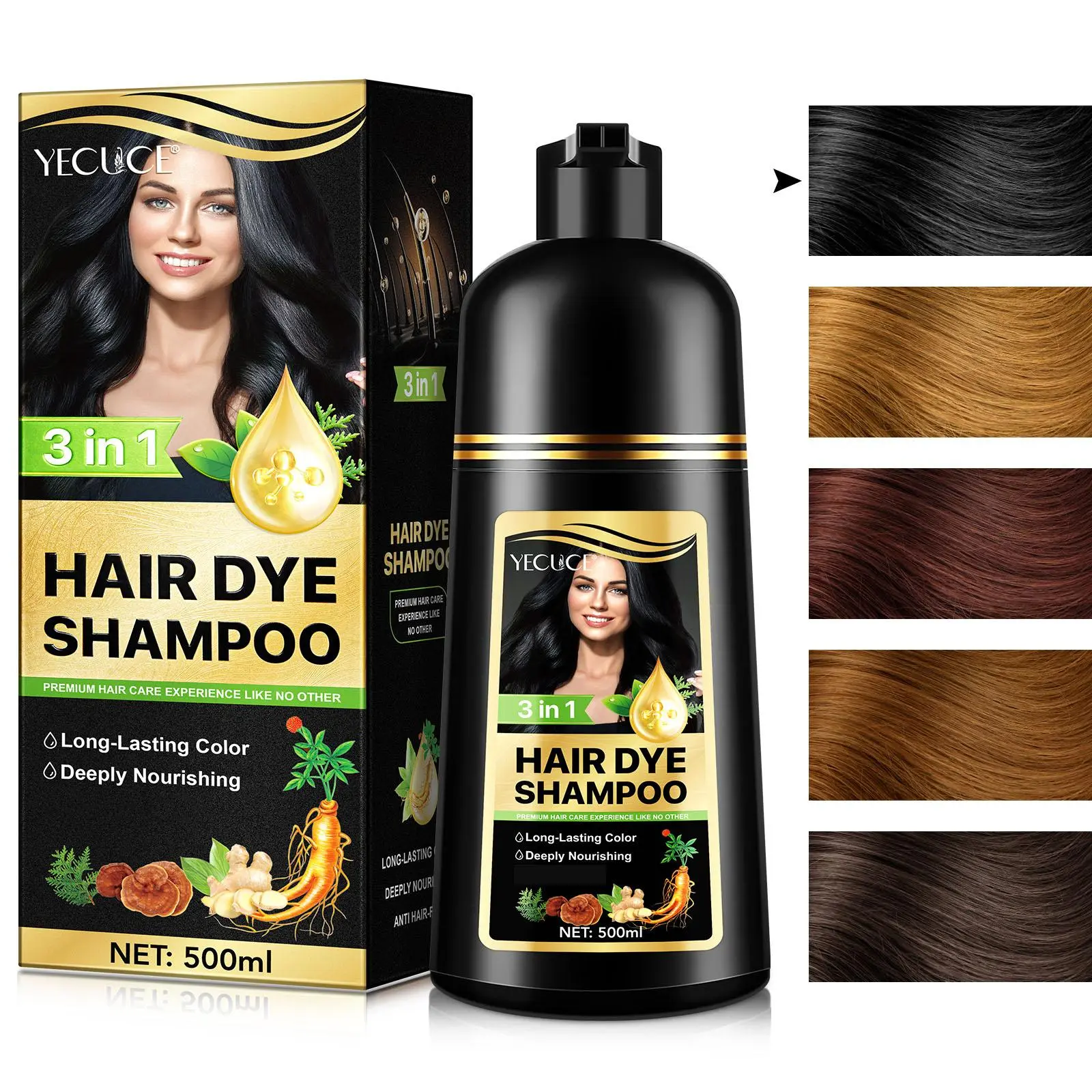 Yecuce Hair Dye Shampoo 3 in 1 for Gray Hair, Herbal Ingredients Natural Shampoo Hair Dye for Women Men tiktokshopbacktoschool Polar Hair Dye Shampoo Black Dyeshampoo