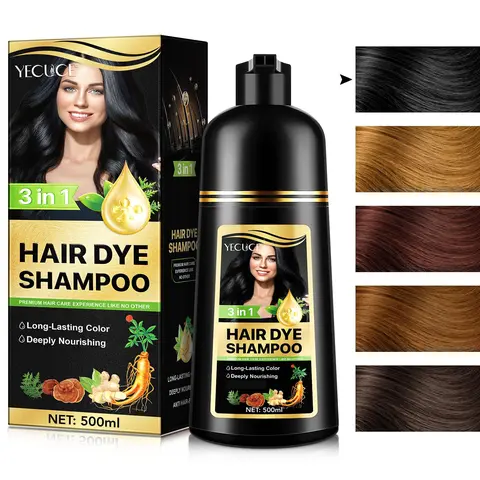 Yecuce 3-in-1 Herbal Hair Dye Shampoo for Gray Hair Coloring & Dyeing, Natural Ingredients Save-Money Haircare for Adults & Parents, Black Shampoo for TikTok Shop Back to School