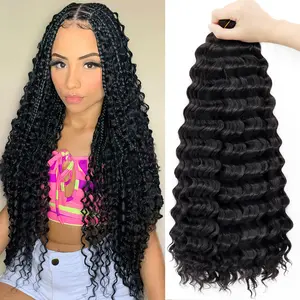 Boho Crochet Braiding Hair 1B Color 18Inch 6 Packs Synthetic Hair Deep Wave Crochet Hair for Women 450g