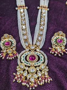 Gold Plated Kundan Necklace Set: Handmade Rajwadi Jewelry