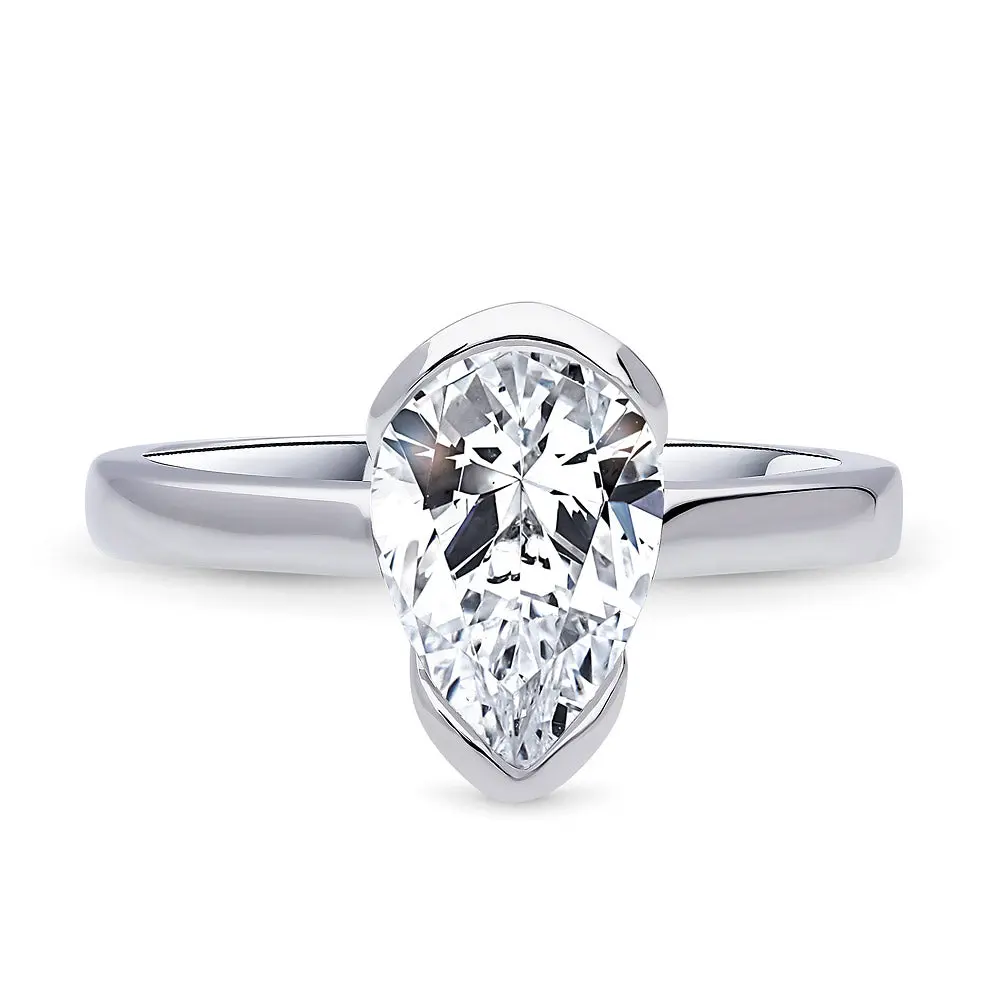 BERRICLE Sterling Silver Solitaire Wedding Engagement Rings for Women, 1.8 Carat Half Bezel Set Pear Cut Cubic Zirconia CZ Ring