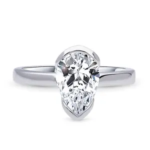 Solitaire 1.8ct Bezel Pear CZ Ring in Sterling Silver