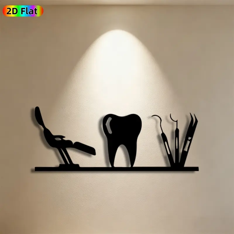 1pc Dental Tool & Tooth Metal Wall Art, Detailed Dental Equipment Statue Mural, Ideal Gift for New Year, Christmas, Dental Decor Enthusiasts,  Metal Wall Decor Wall Sculptures, Perfect for Clinic Wall & Office Fence, Unique Dental-Themed Decor
