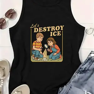 Unisex "Destroy ICE" Vintage Vest,Satirical Political Graphic Vest,Retro Print Sleeveless  Vest   Lady's vest