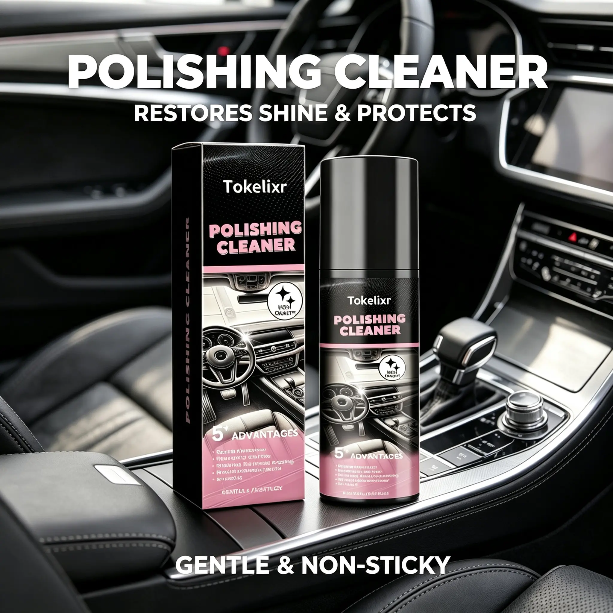 Mild Auto Interior Liquid Surface Cleaner & Stain Remover Spray - Gentle Gloss Dressing for Plastic, Leather, Dashboard, Rubber Trim - 100ml Bottle Multi-Surface Cabin Detailing Solution Keeps Cabin Clean
