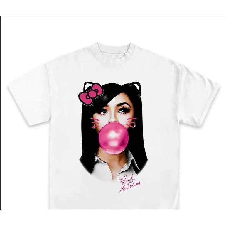 Women's Pink Kitty Bubble Gum Cartoon Style Classic Prints Short-Sleeve Pure Cotton Round Neck Comfortable Casual Unisex Novelty Muppet Tee Tops