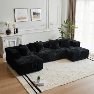 3-Package Shipping U-Shape Modular Compressed Corduroy Sleeper, Soft Velvet Deep-Seat Space-Efficient Convertible Floor Furniture, Couch for Living Room, Sofas Living Room
