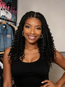16-Inch Synthetic Braided Wig, Curly Bohemian Style Full Lace Headpiece, Heat Resistant, Easy to Wear, Multiple Colors Available
