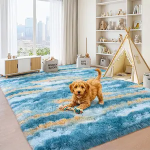 BLIOWL Abstract Blue Yellow Shaggy Rug, Ultra Soft Fluffy Carpet for Living Room Bedroom, Modern Art Thick Silky Spring Decor, Upgraded Non-Slip, Mother’s Day Easter Gift, Dry Clean Only, With 4 Carpet Stickers, Multi Sizes summerwins