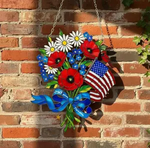 America 250th Anniversary, Patriotic Flower Holographic Acrylic Flag Jar Suncatcher - 4th Of July Suncatcher Decoration – USA Window Decor