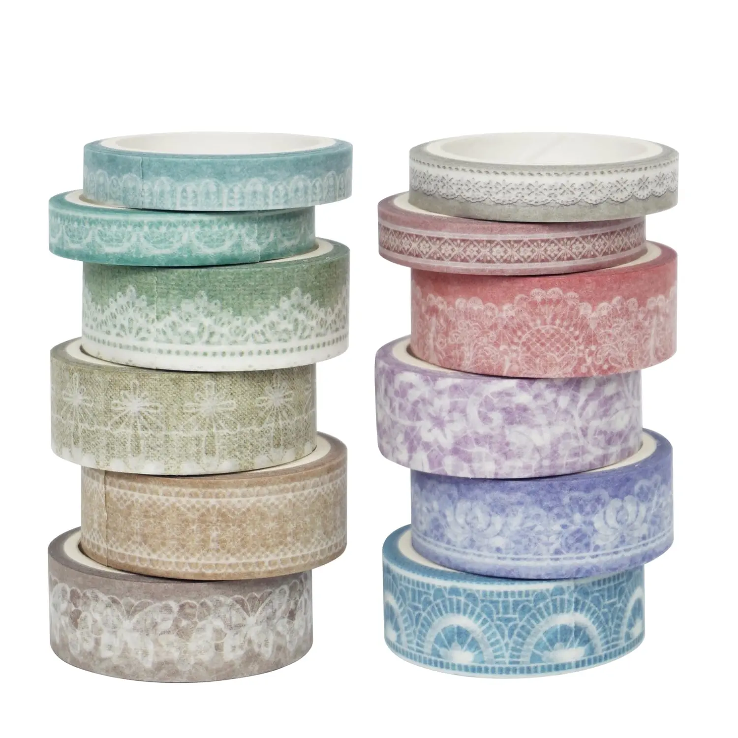 12-Roll Lace Patterns Washi Tape Set, Washi Tape Art Paper & DIY Art Stickers for Planner, Scrapbook, Journal Office Stationery