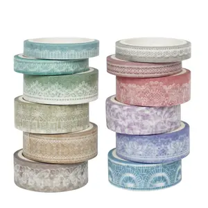 Lace Patterns Washi Tape Set 12 Rolls, Decorative Paper Sticker for Planner Scrapbook Journal DIY Arts Craft