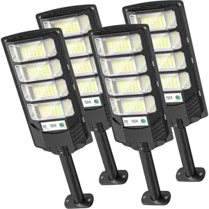 Solar Lights Outdoor,  Solar Street Light, 6500K Solar Flood Lights with Motion Sensor with Remote, IP66  Parking Lot Light, Commercial Area Lighting for Outside 4-Pack