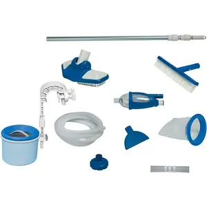 Deluxe Automatic Surface Skimmer Bundled with Maintenance Kit w/ Vacuum & Pole, Swimming Pool Cleaning Tools for Above Ground and InGround Pools