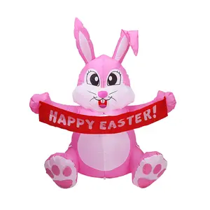 Easter Inflatables Outdoor Decorations for Home 5FT Inflatable Easter Bunny Happy Easter Built-in LED Lights Cute Blow Up Yard Decoration for Holiday Party Lawn Garden Decor