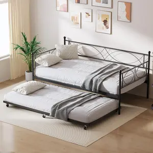 【GARVEE】Twin  Metal Daybed With Trundle Day Bed Sofa Bed Frame With Steel Slat Support Multifunctional Daybed Frame for Bedroom, Living Room, Guest Room