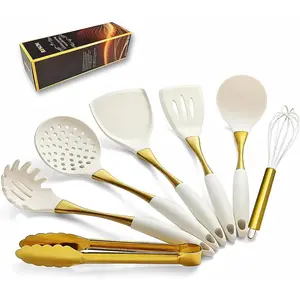 Elegant White   Cooking Utensils Set - , Dishwasher Safe Kitchen Utensils Set with Heat Resistant Comfort Handles - Includes Spatula & Spoon for Nonstick Cookware