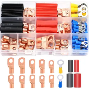 /110PCS Battery Cable Ends AWG 2 4 6 8 10 12 14 16 Gauge Copper Cable Wire Lugs,Ring Terminals Connectors,Copper Ring Terminals with Heat Shrink N-067-110PCS