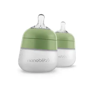 Flexy Silicone Baby Bottle, Anti-Colic, Natural Feel, Non-Collapsing Nipple, Non-Tip Stable Base, Easy to Clean 2-Pack, Sage, 5 oz, Baby Items