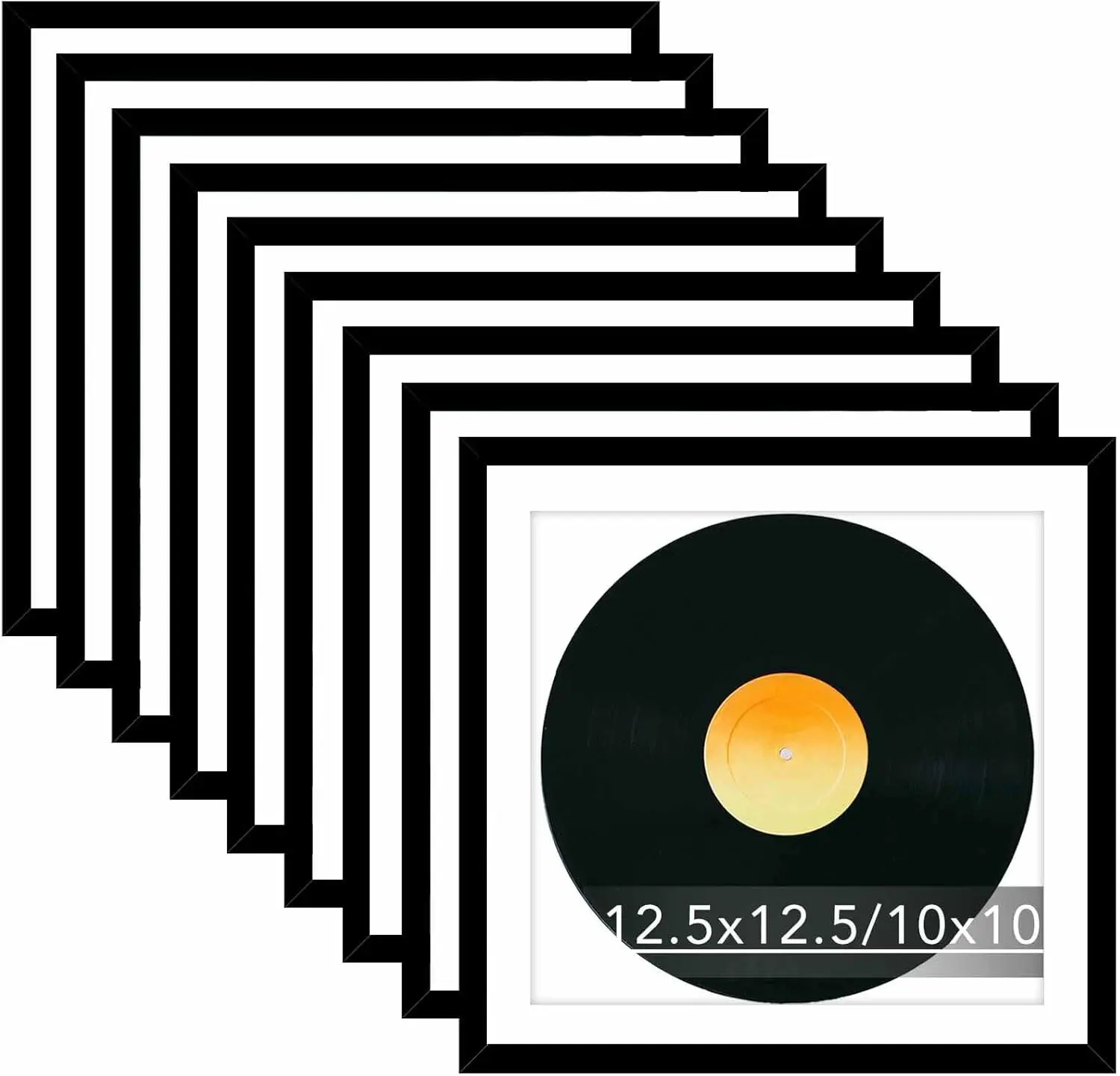 JCJMY 9 Pack 12.5x12.5 Record Frame with 10x10 Mat for Vinyl Record Album Cover Poster, Display Photo 10x10 with Mat or 12.5 x 12.5 Without Mat, Wall Hanging Vinyl Frames, 9 Pack, Black