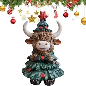Christmas Cow Statue, Highland Cow Christmas Sculpture, Resin Scottish Ornament, Table Decor, Centerpiece, Home Shelf Decoration, Holiday, Ornaments Decor
