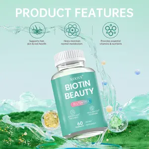 KOOVS Biotin Beauty Gummies 5000mcg - Hair, Skin and Nails Vitamins with Multivitamin A, C, D, E & B - Gluten Free Dietary Supplement, 60 Ct