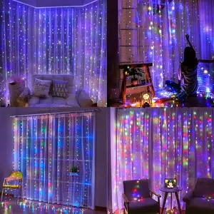 LED Curtain Fairy Lights 9.84ftx9.84ft 300 LEDs Remote Control Plug In Warm White RGB Blue Pink Purple for Bedroom Wedding Party Xmas Indoor Decoration
