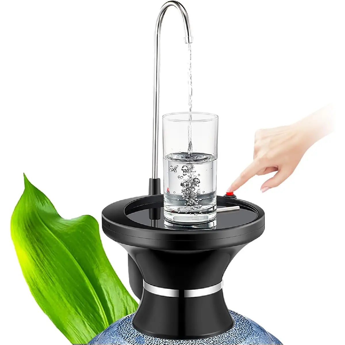 Black Drinking Water Dispenser Pump, Automatic Electric Drinking Water Bottle Pump for 1-5 Gallon Water Jugs, USB Rechargeable with The Switch Control, Portable for Home, Kitchen, Office, Camping Bottled Cup