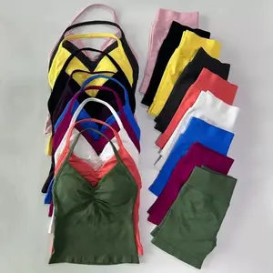 Sexy Halter Neck Beautiful Back High Waist Peach Sports Bras Shorts Suit Pilates Gathering Yoga Vest Training Fitness Bra Sets