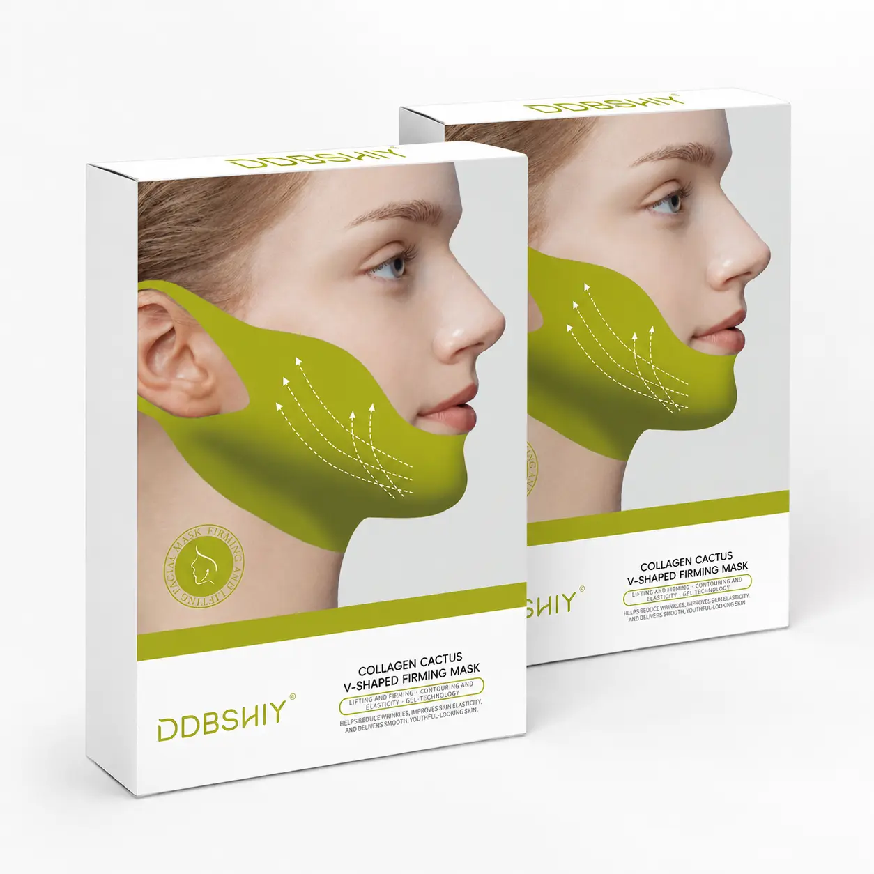 Cactus V-shaped lifting facial mask set, each box of 4 chin lifting facial mask, improve the face, use natural cactus extract to moisturize and tighten loose skin, double chin strap containing peptide and collagen, and tighten facial mask set Firming