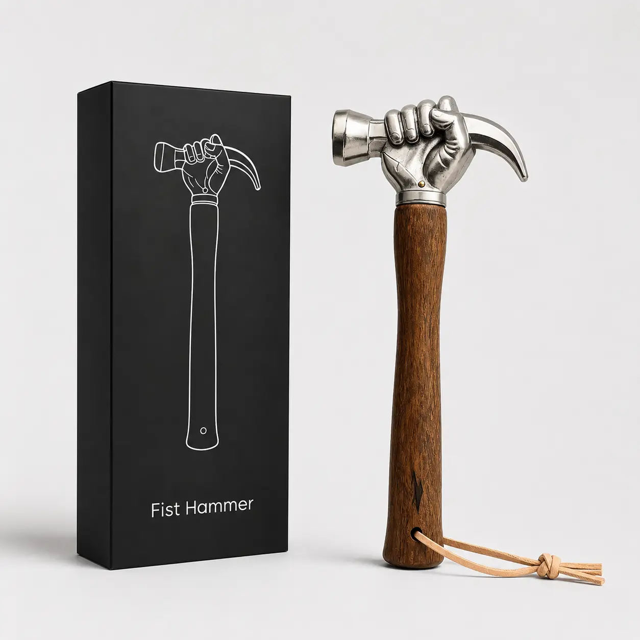 Fist-shaped ram hammer, unique design, stainless steel with solid wood handle, suitable for camping, outdoor emergencies, and everyday home repairs. A versatile tool with an elegant gift box, perfect for men and DIY enthusiasts.