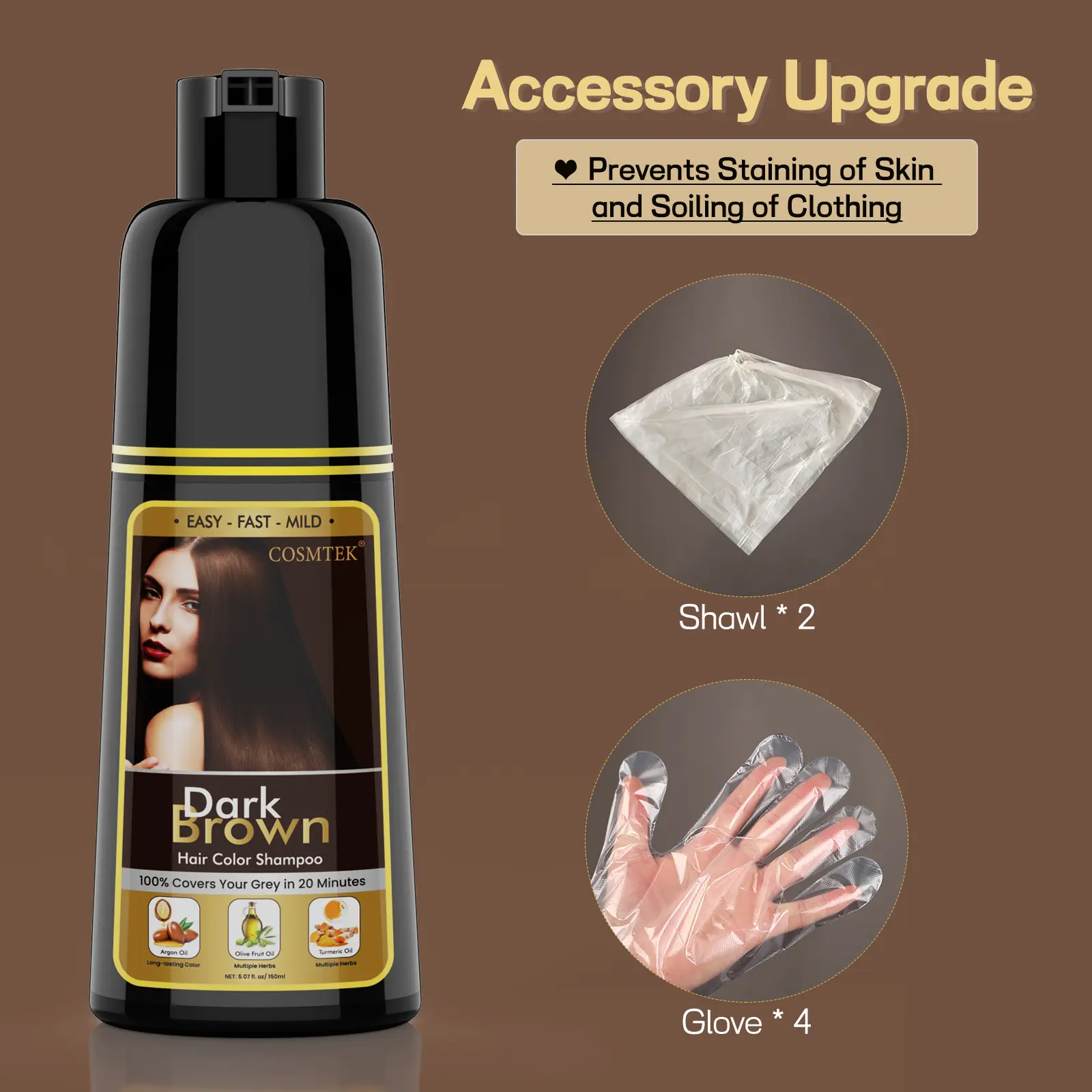 COSMTEK 3 in 1 Hair Dye Shampoo,100% Grey Hair Coverage,Contains