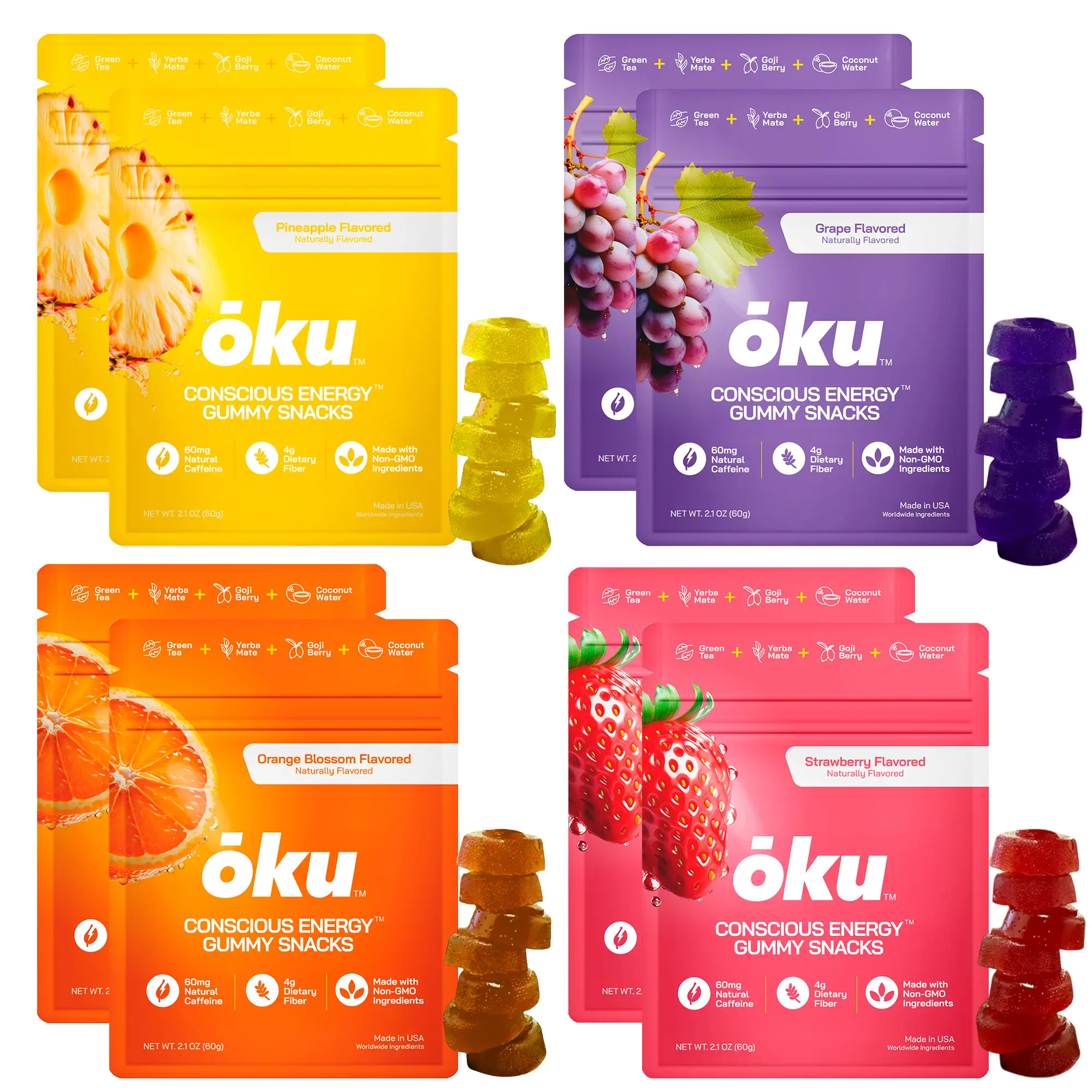 OKU Energy Gummies - 8 pack Energy Snack, 10 Gummies per Pack
